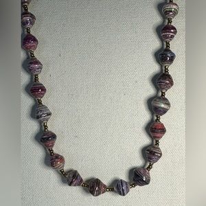 Long gorgeous pink tone paper bead necklace